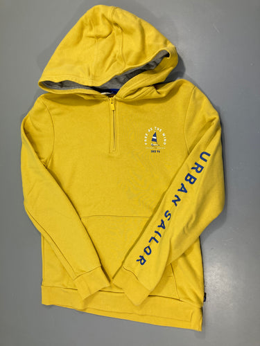 Sweat à capuche jaune col zippé-Petite tache manche, moins cher chez Petit Kiwi