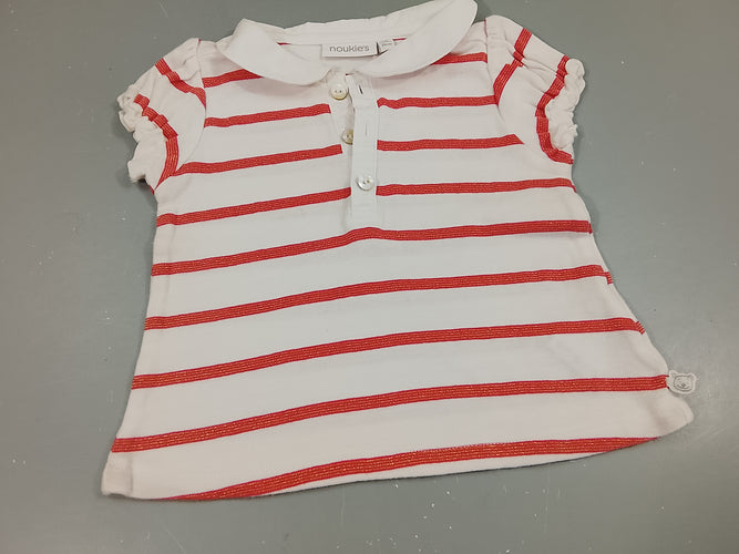 T-shirt m.c jersey style polo blanc rose, fines lignes dorés, moins cher chez Petit Kiwi