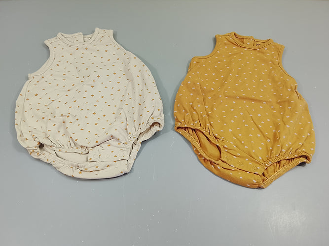 Lot de 2 bar.boteuses 1écru à motifs bruns et 1 jaune moutarde à motifs blancs, moins cher chez Petit Kiwi