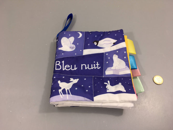 Livre textile bleu nuit, miroir griffé, moins cher chez Petit Kiwi