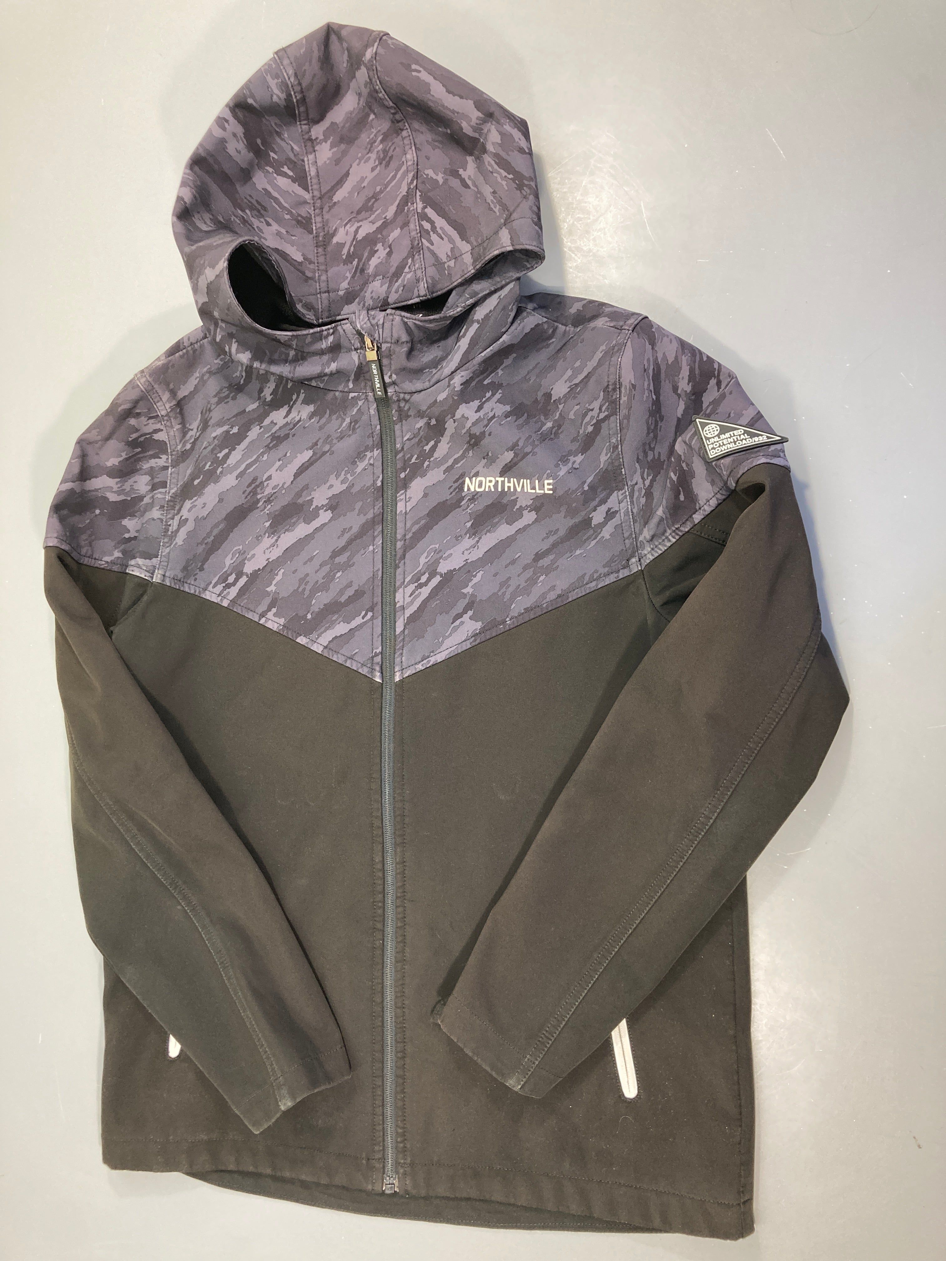 Northville Veste bi-matière softshell noir et camouflage gris haut