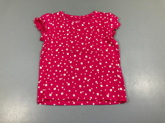 T-shirt m.c rose fleurs blanches, moins cher chez Petit Kiwi