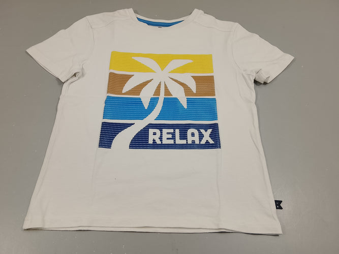 T-shirt m.c blanc, flocage jaune, brun, bleu, palmier blanc, moins cher chez Petit Kiwi