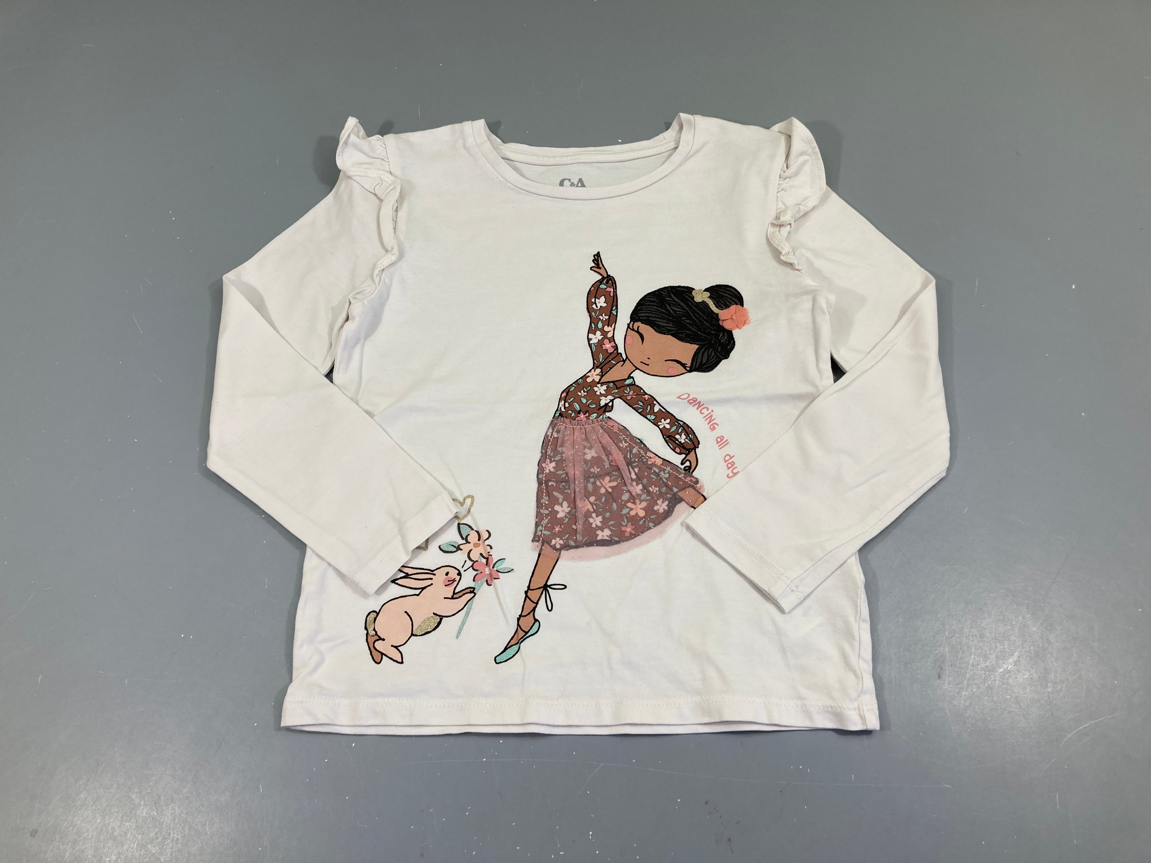 T-shirt m.l blanc danseuse froufrous épaules