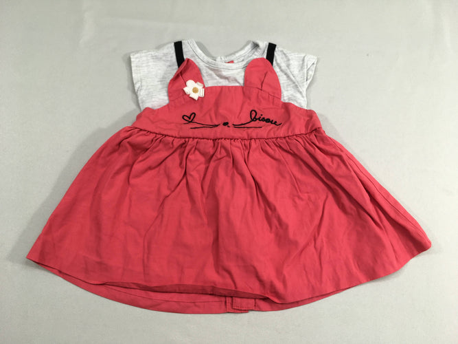 Robe m.c bi-matière rose gris chiné bisou, moins cher chez Petit Kiwi