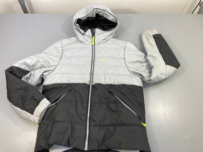 Veste de ski zippée à capuche gris clair- noir, A relaver, moins cher chez Petit Kiwi