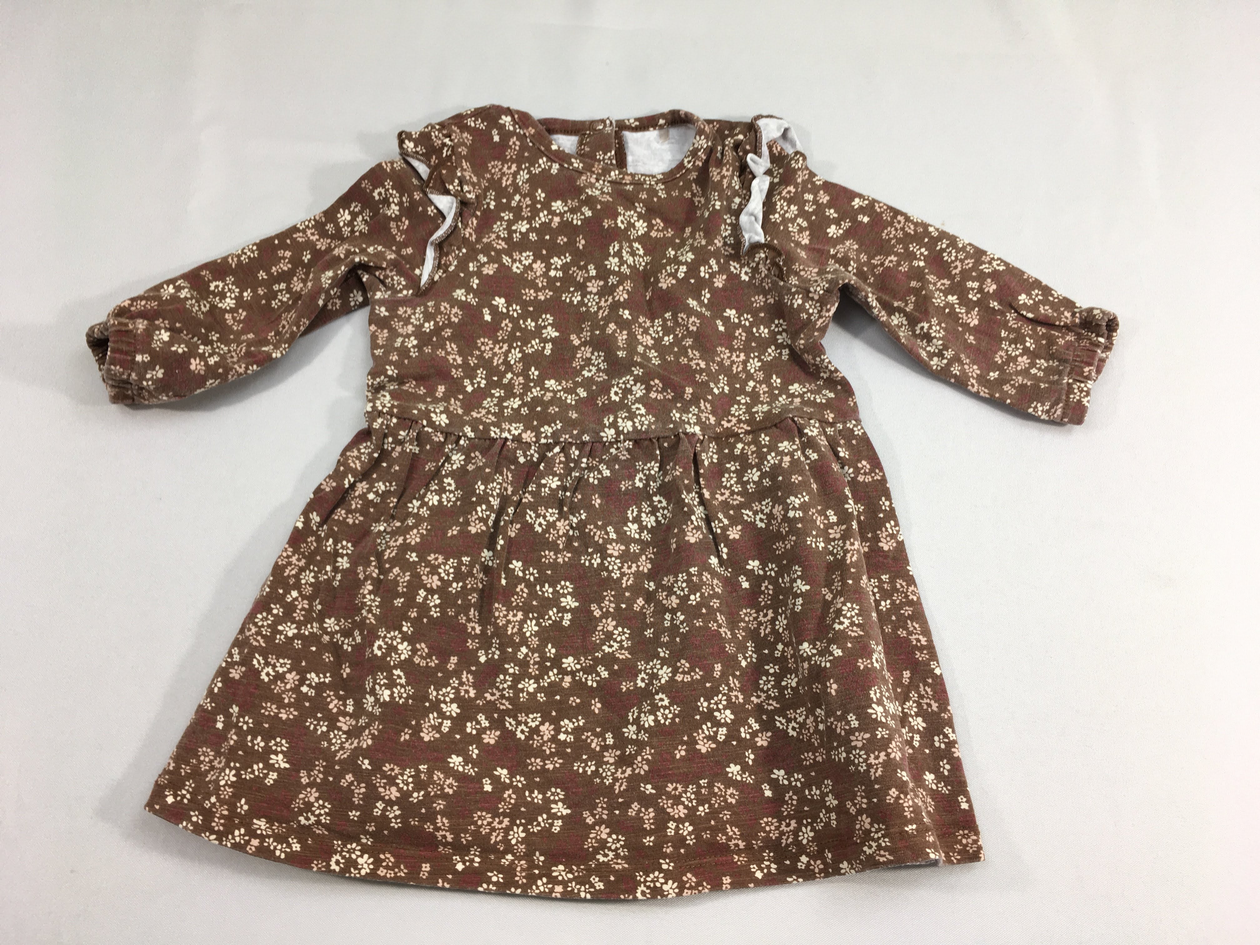 Robe m.l molleton brun flammé fleurs, effet délavé?