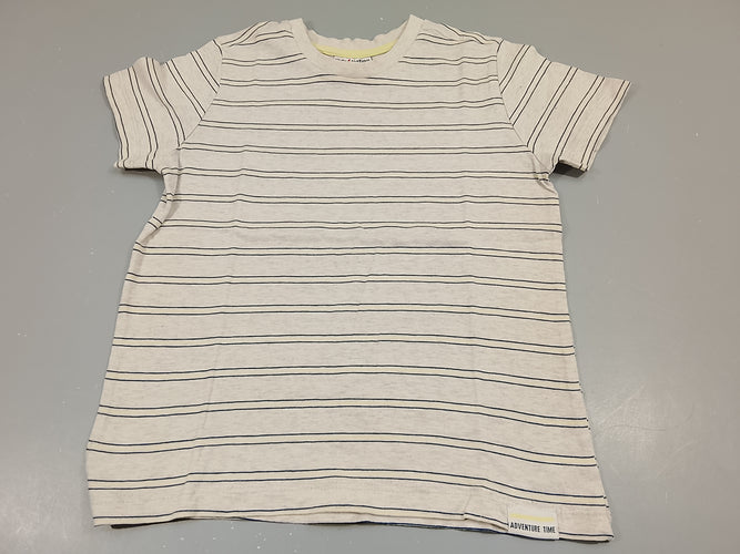 T-shirt m.c beige clair chiné  rayé  bleu marine, jaune, moins cher chez Petit Kiwi