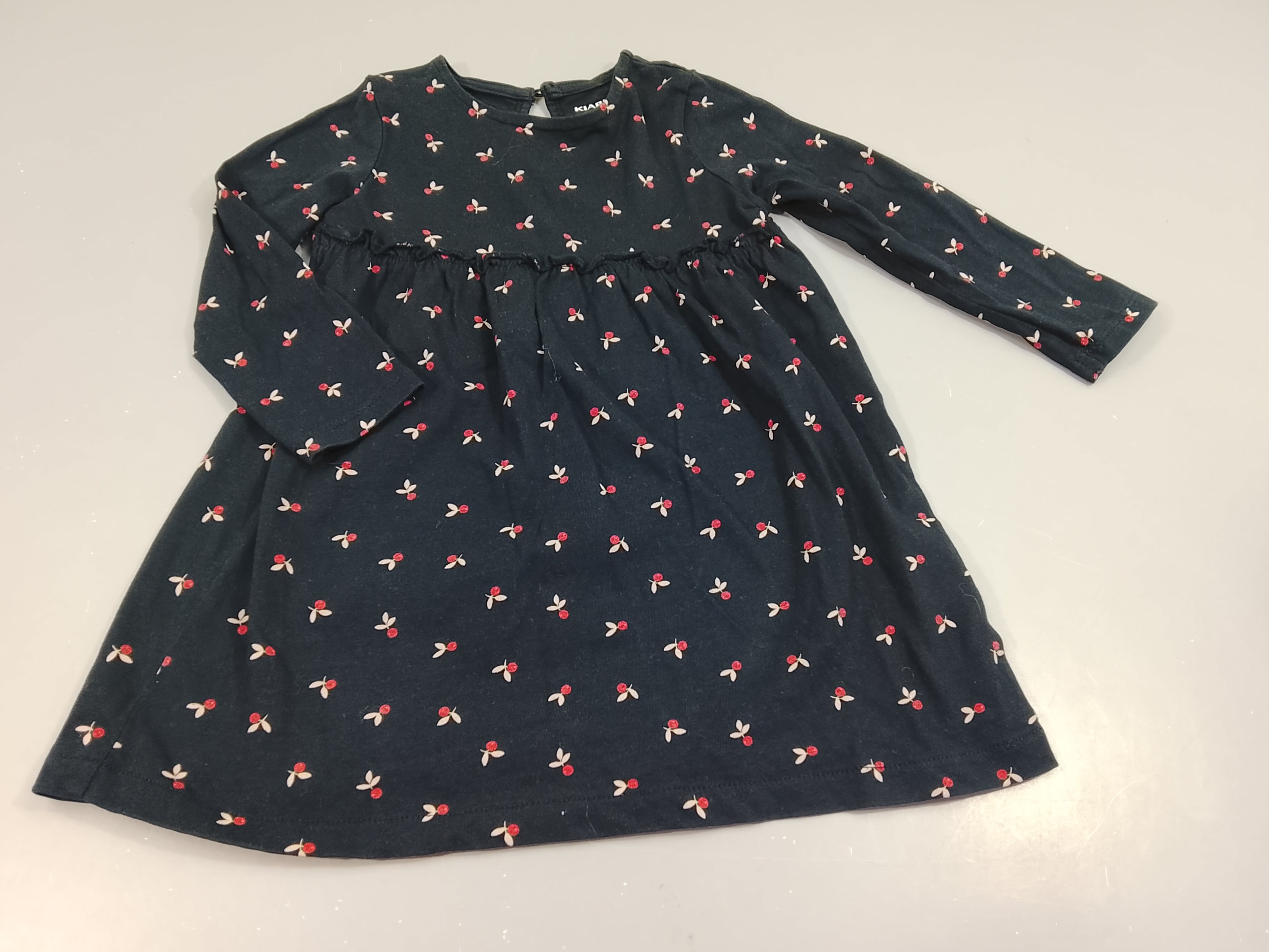 Robe m.l bleu marine , motifs fruits