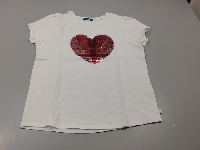 T-shirt m.c blanc, coeur en sequins réversibles, petite tache, moins cher chez Petit Kiwi