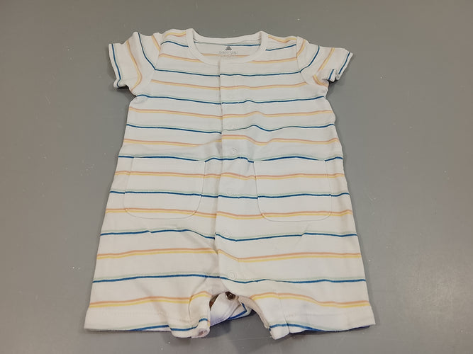 Combishort blanc rayé multicolre, col très légèrement jauni, moins cher chez Petit Kiwi