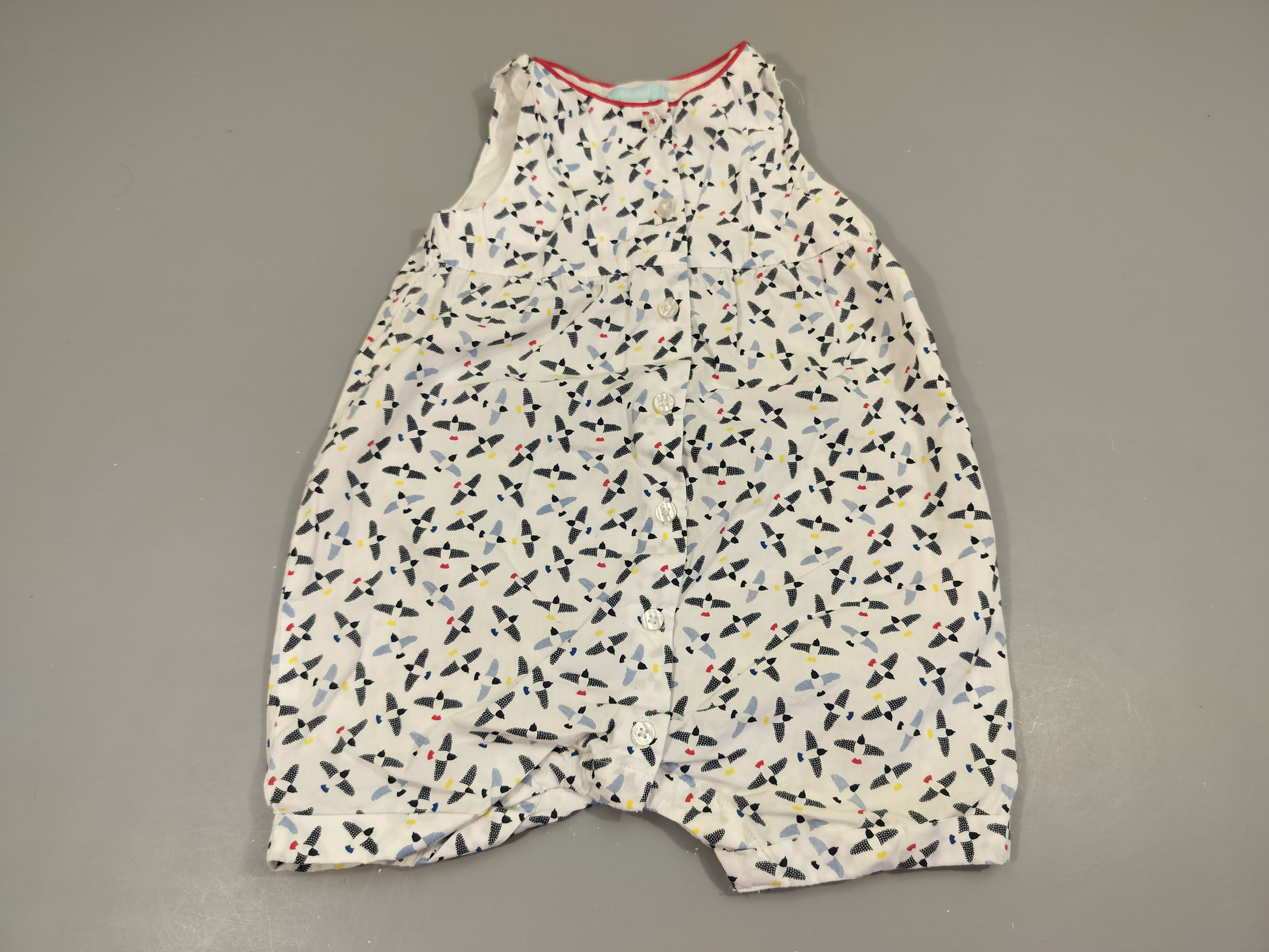 Combishort blanche motifs oiseaux 100% coton