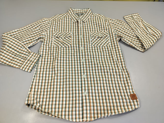 NEUVE Chemise m.l blanche à carreaux vert et orange, moins cher chez Petit Kiwi
