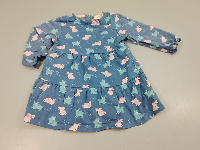 Robe m.l bleue lapines rose, bleu, moins cher chez Petit Kiwi