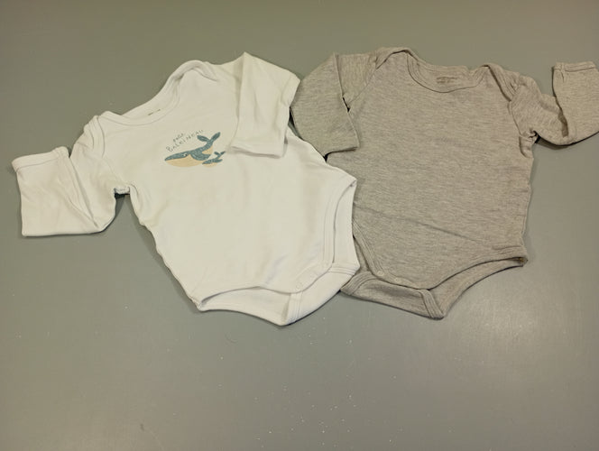 Lot de 2 bodies ml 1 blanc  "petit baleineau" / 1 gris chiné, moins cher chez Petit Kiwi