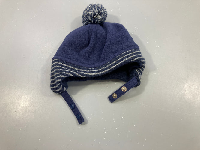 Bonnet polar bleu marine , intérieur moutonné avec pompon bleu marine et blanc, moins cher chez Petit Kiwi