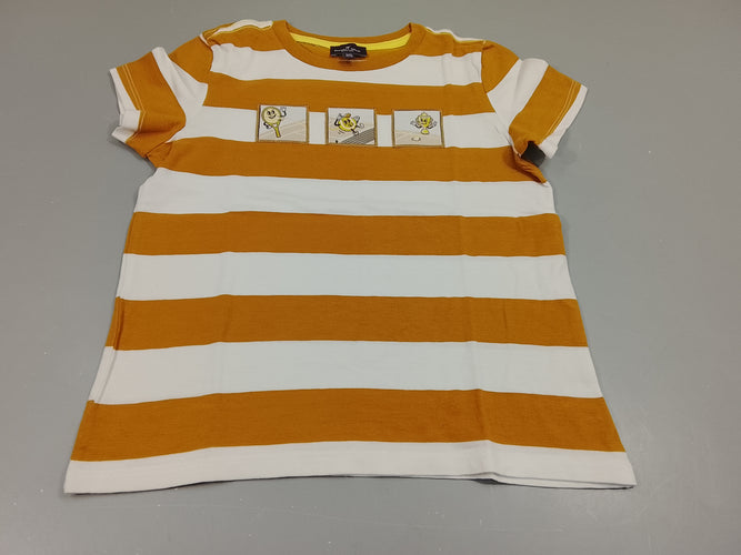 T-shirt m.c rayé blanc, jaune moutarde, écussons tennis, moins cher chez Petit Kiwi