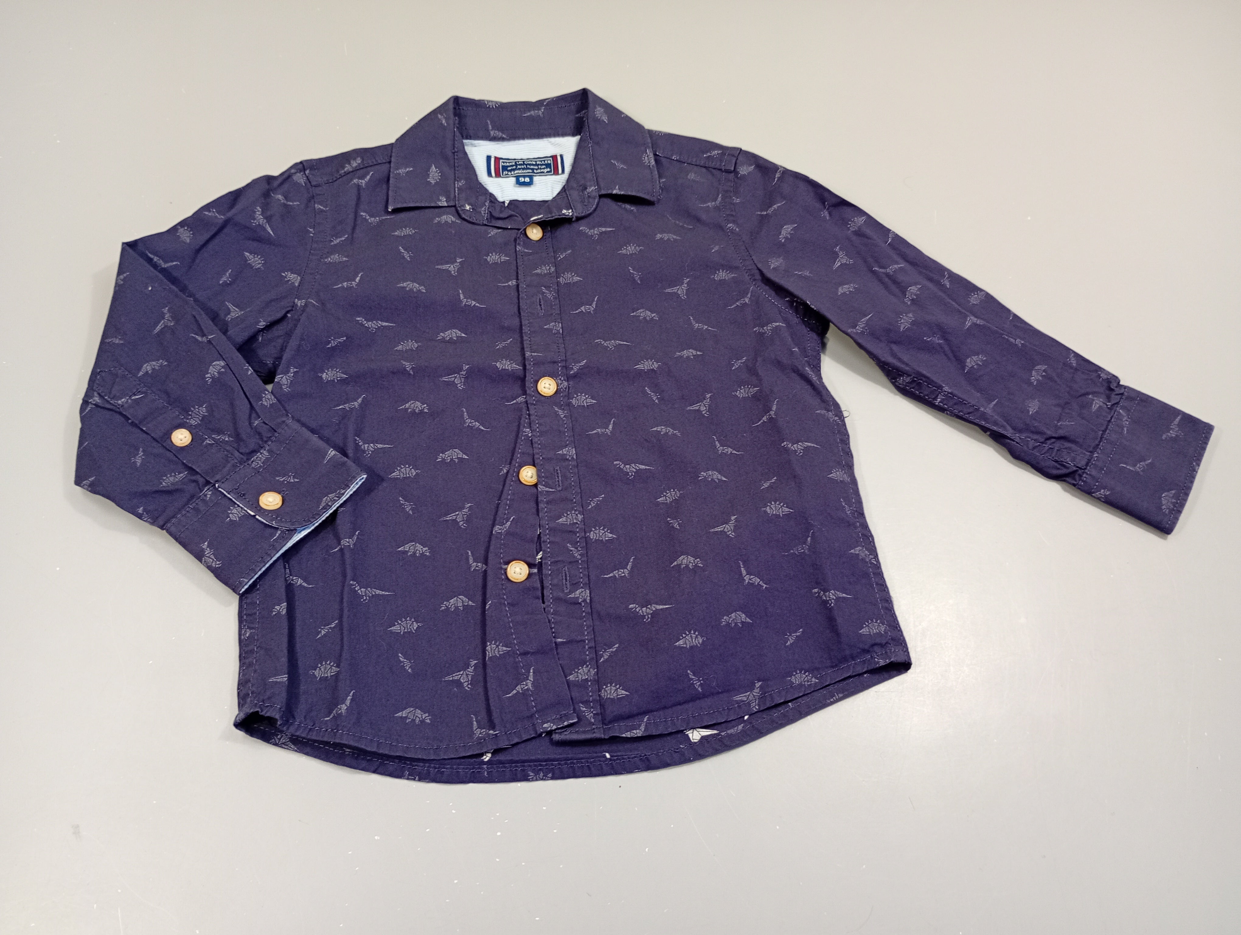 Chemise m.l bleu marine, dinosaures