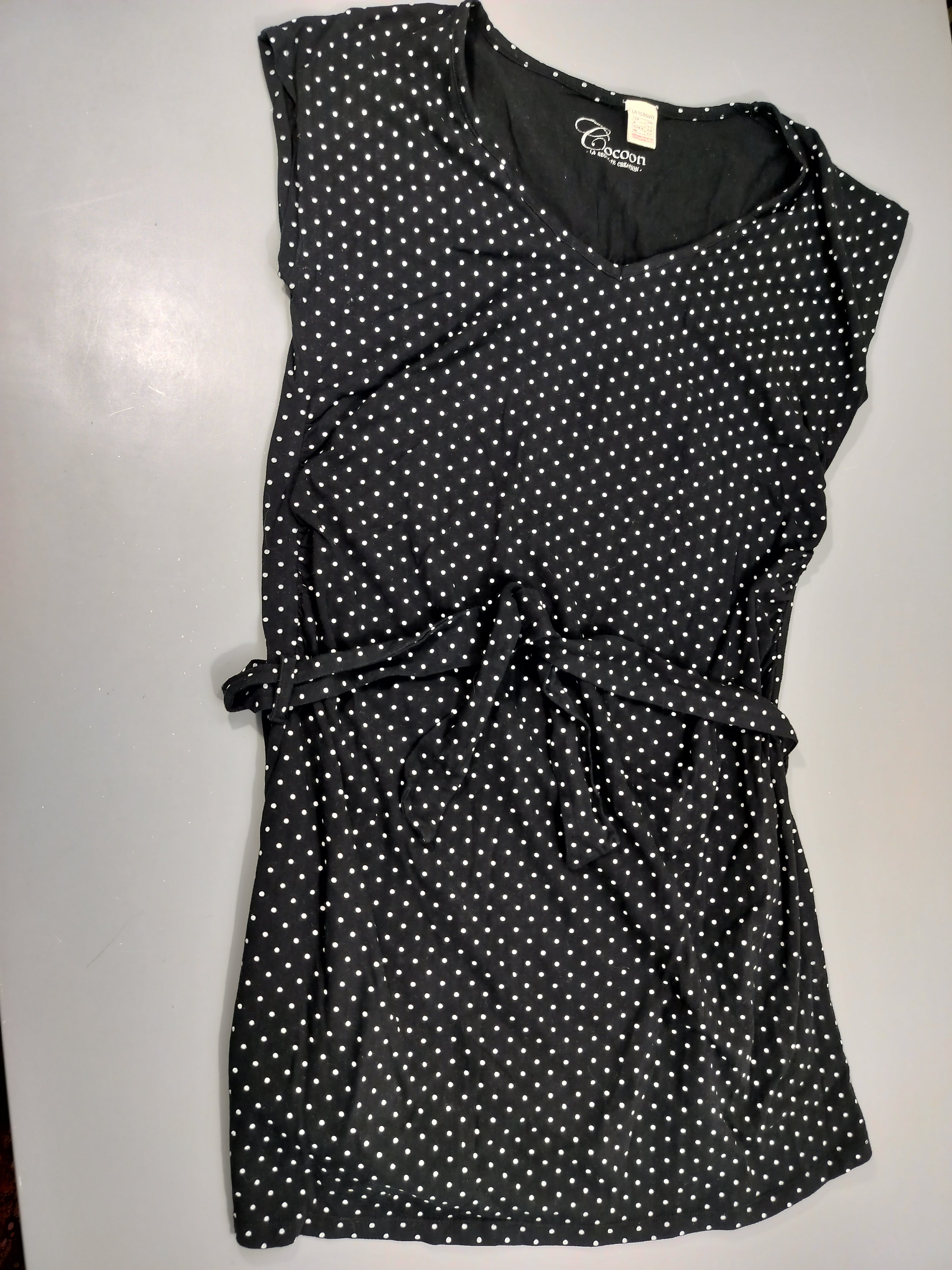 Robe m.c de grossesse noire à pois blancs