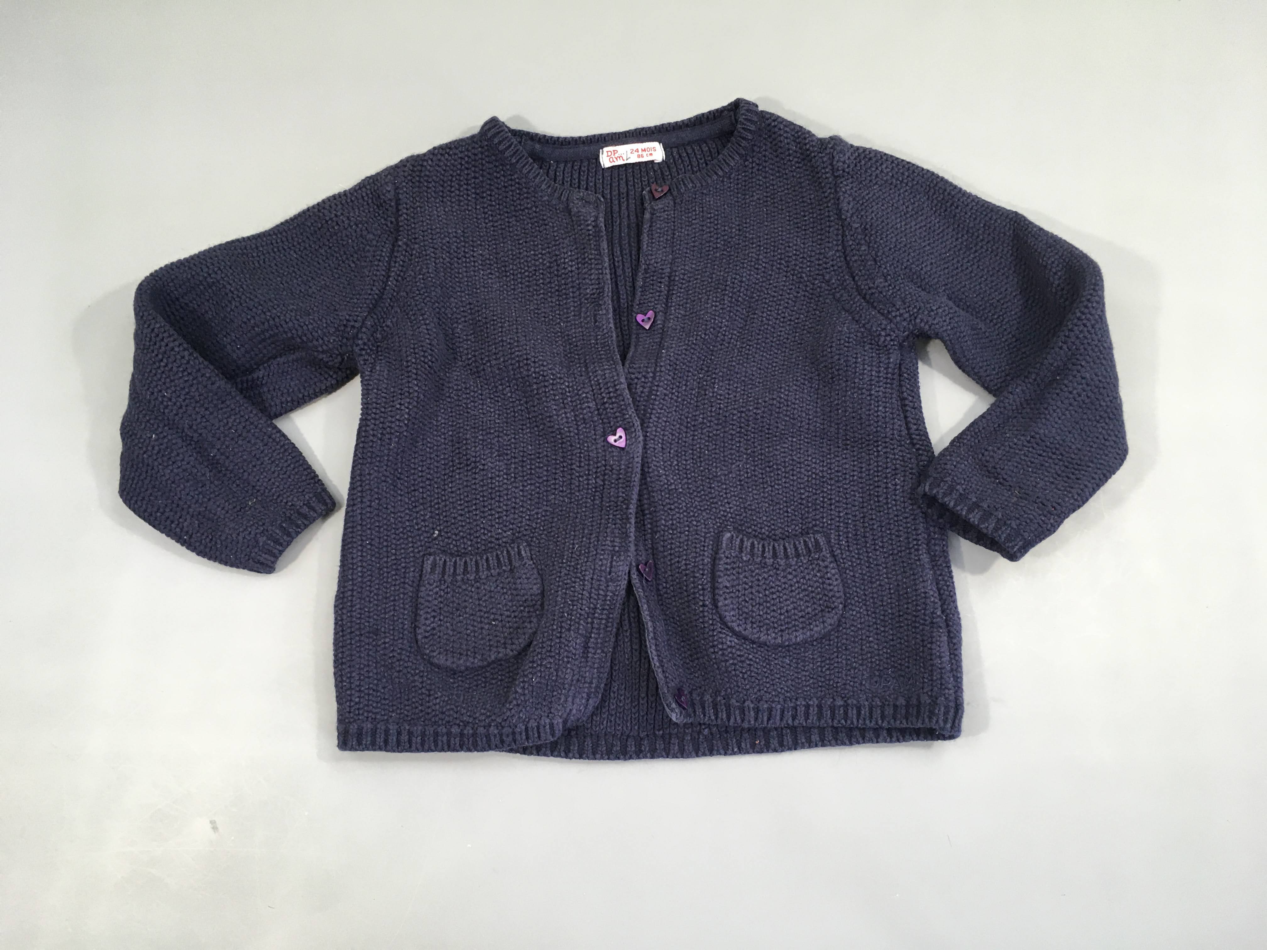 Gilet bleu foncé boutons coeurs