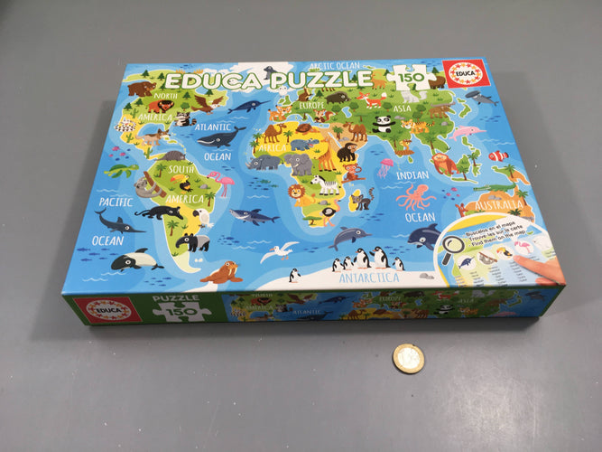 Educa Puzzle Mappemonde animaux, 150 pcs, 6+, moins cher chez Petit Kiwi