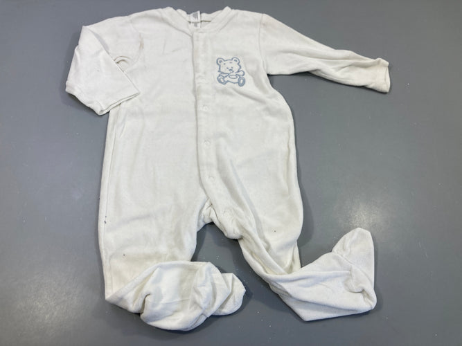 Pyjama velours blanc , ourson bleu, taché, à relaver, moins cher chez Petit Kiwi