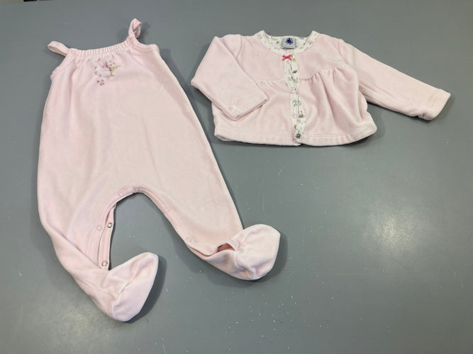 Pyjama velours rose clair petit chat + gilet de pyjama rose (Petit bâteau), moins cher chez Petit Kiwi