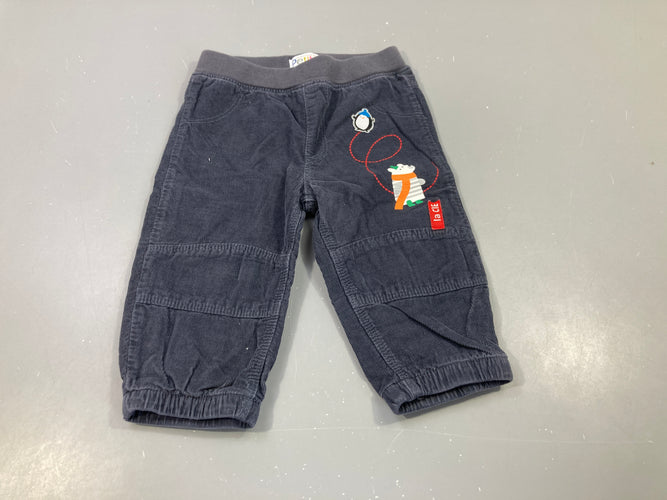 Pantalon velours côtelé gris bleuté ours polaire, pingouin, moins cher chez Petit Kiwi