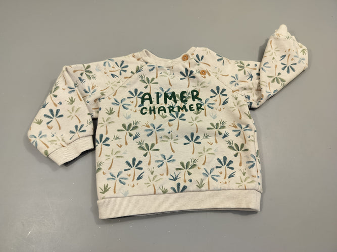 Sweat écru motifs palmiers "aimer charmer" , intérieur doux et chaud un peu bouloché, moins cher chez Petit Kiwi