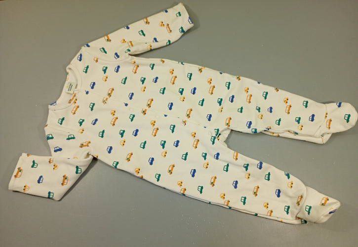 Pyjama molleton,  blanc , voitures colorées., intérieur doux et chaud Légèrement bouloché, moins cher chez Petit Kiwi