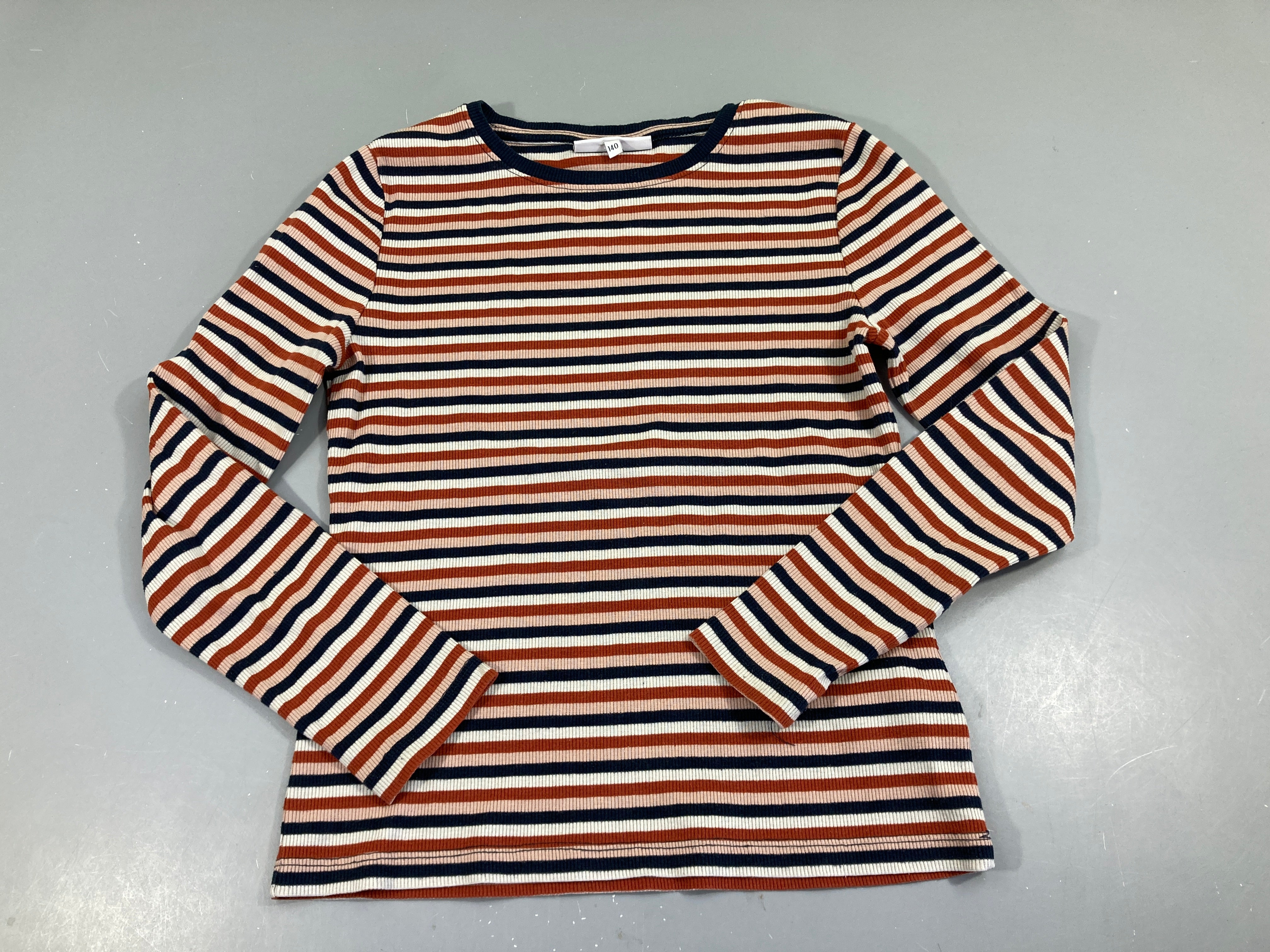 T-shirt m.l texturé rayé bleu orange rose