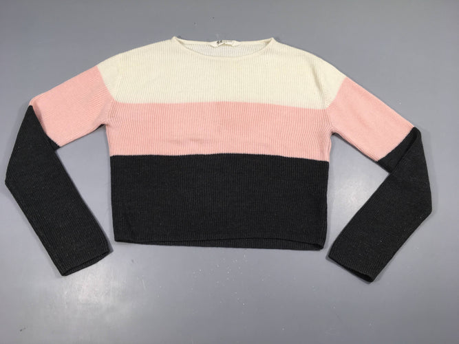 Pull court blanc/rose/gris, très légèrement bouloché, moins cher chez Petit Kiwi