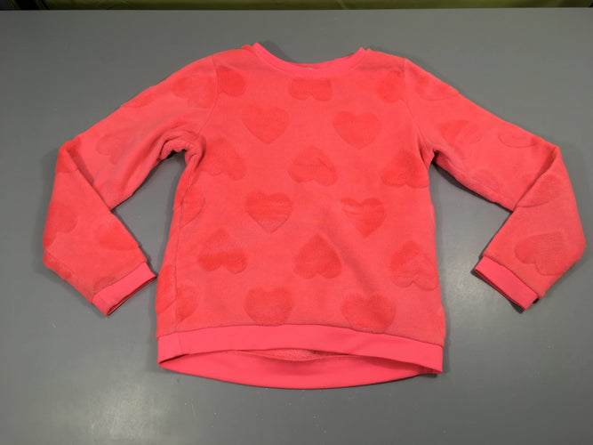 Pull velours rose vif coeurs, moins cher chez Petit Kiwi