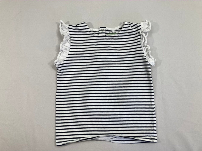 T-shirt s.m blanc rayé bleu froufrous manches, moins cher chez Petit Kiwi