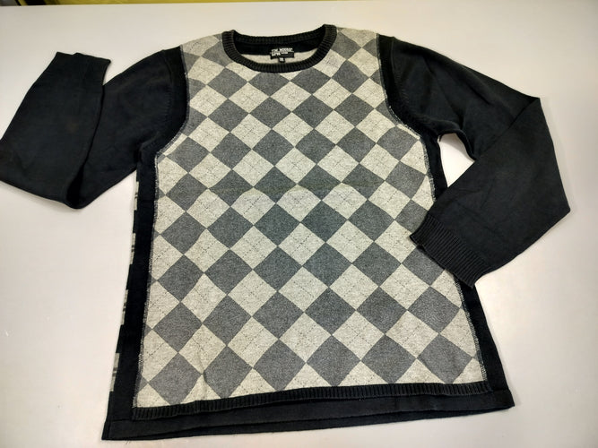 Pull bleu marine/ gris losanges . Arrière rayé, moins cher chez Petit Kiwi