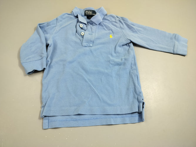 Polo ml bleu clair, écusson jaune, moins cher chez Petit Kiwi