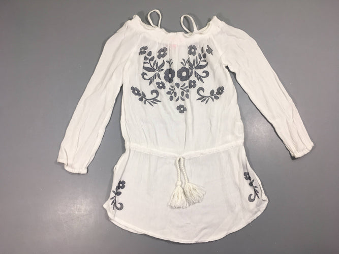 Robe ml crepon blanc fleurs, moins cher chez Petit Kiwi
