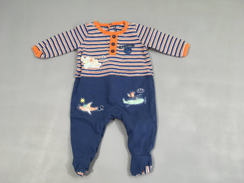 Pyjama jersey bleu rayé orange/blanc avion
