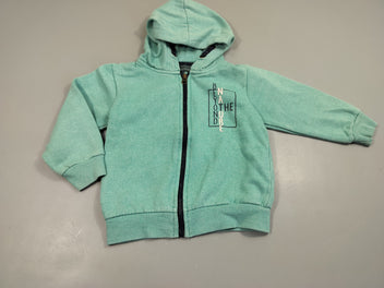 Sweat zippé à capuche bleu chiné, tirette bleu marine 