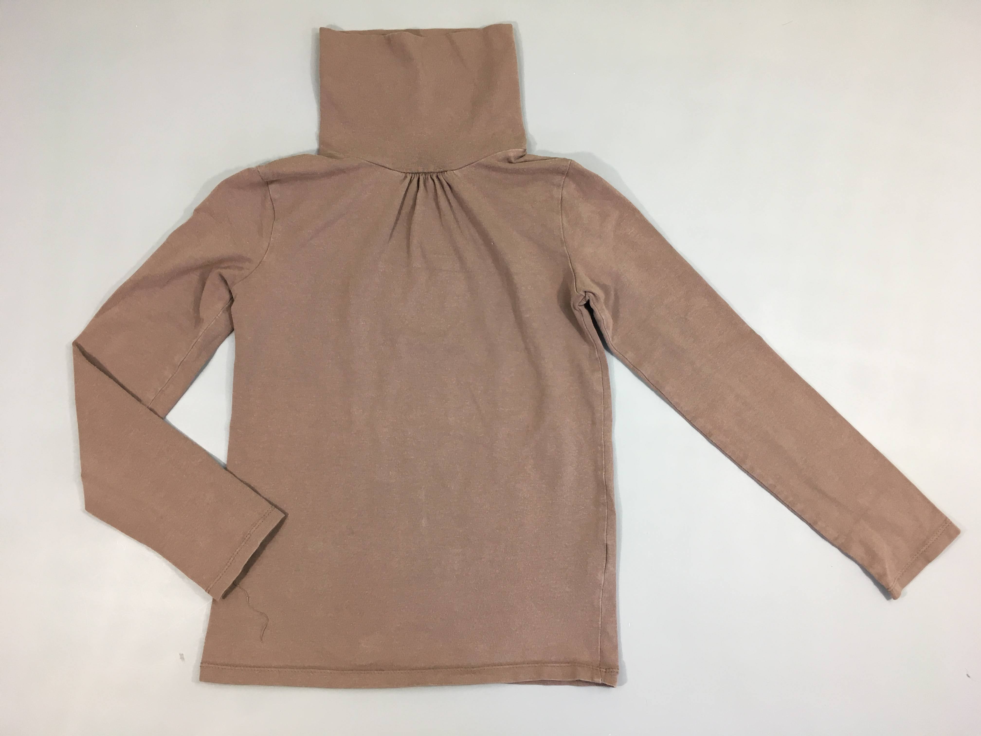 T-shirt m.l brun col roulé, légèrement bouloché