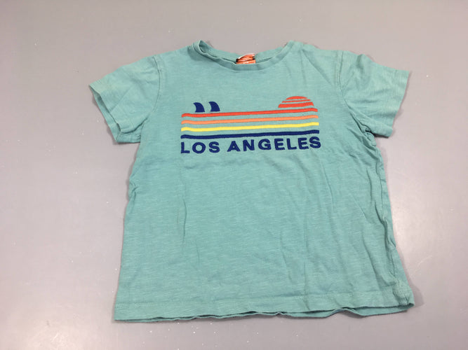 T-shirt m.c bleu broderies los angeles, légèrement bouloché, moins cher chez Petit Kiwi