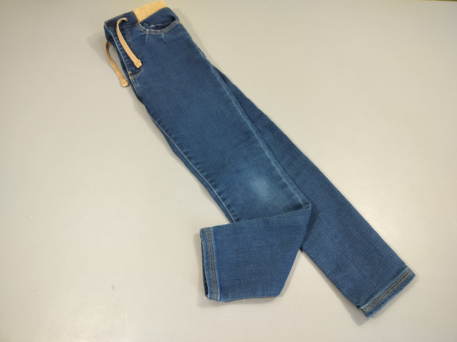 Pantalon denim bleu, taille élastique  beige pailleté doré., moins cher chez Petit Kiwi