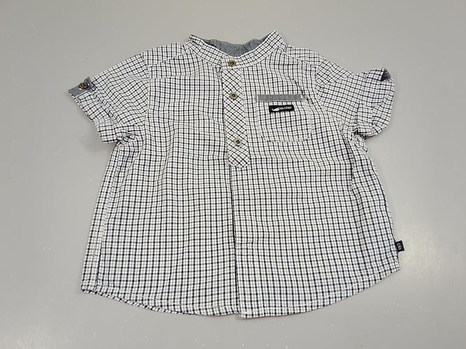 Chemise m.c blanc à carreaux bleus, moins cher chez Petit Kiwi