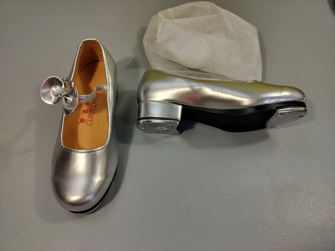 Chaussures claquettes argentées, petit noeud -33, moins cher chez Petit Kiwi