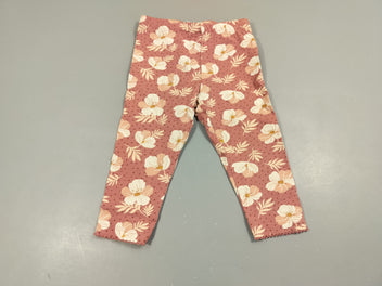 Legging vieux rose, motifs fleurs blanches  95% coton 5% élasthanne