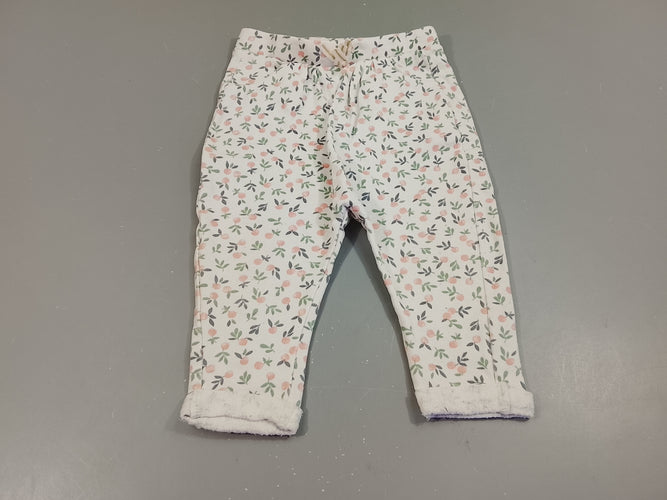 Pantalon molleton  à revers blanc motif floral, légèrement bouloché, moins cher chez Petit Kiwi
