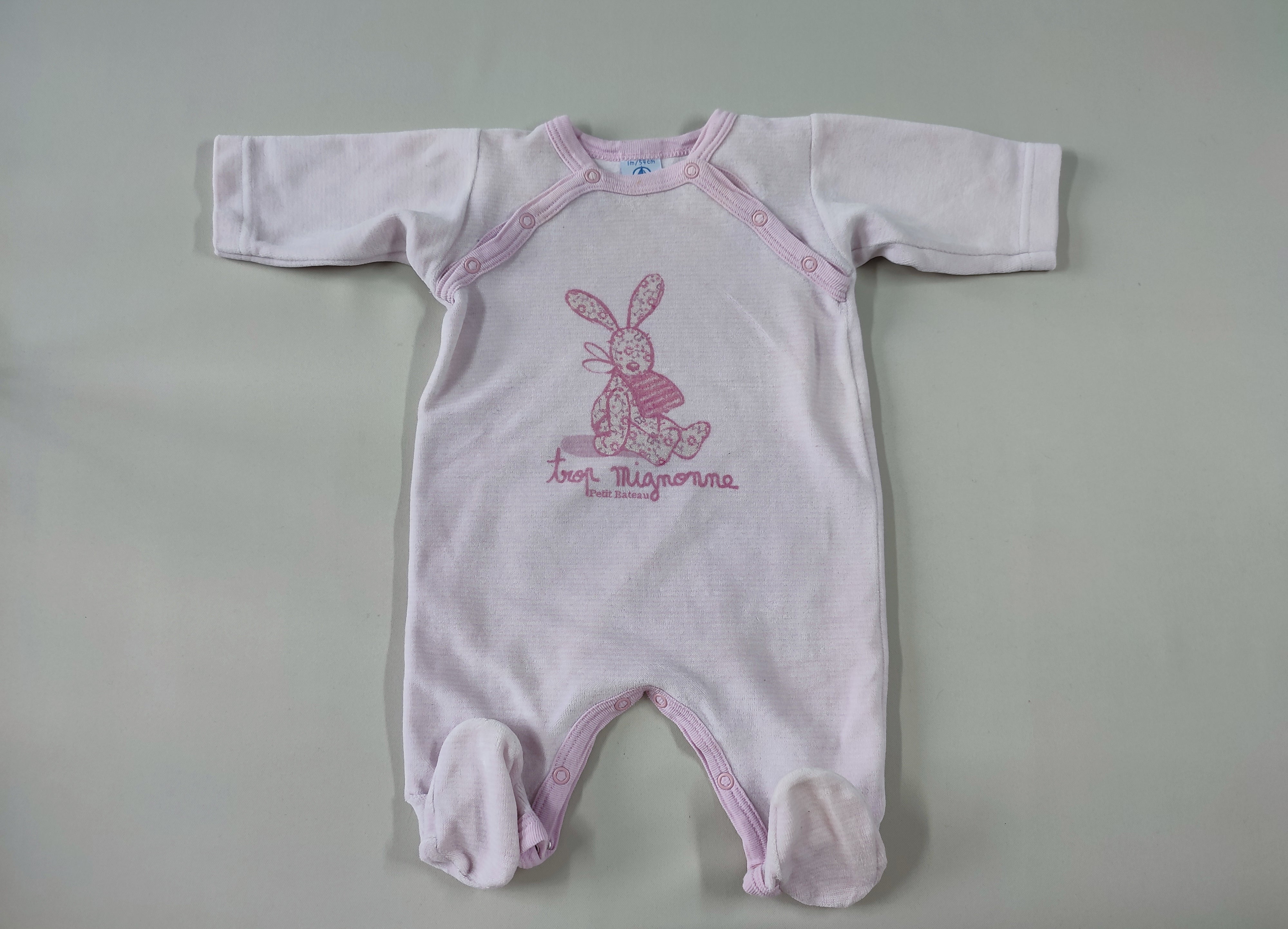 Pyjama velours rose rayé blanc lapin 