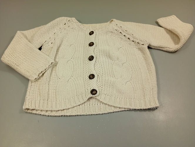 Gilet mailles écru, un peu bouloché, moins cher chez Petit Kiwi