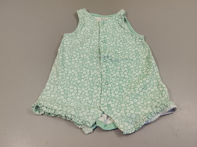 Combishort vert clair  à fleurs blanches, moins cher chez Petit Kiwi