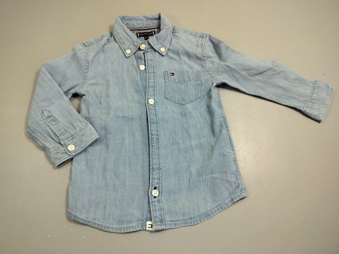 Chemise m.l denim clair, poche avec écusson, moins cher chez Petit Kiwi